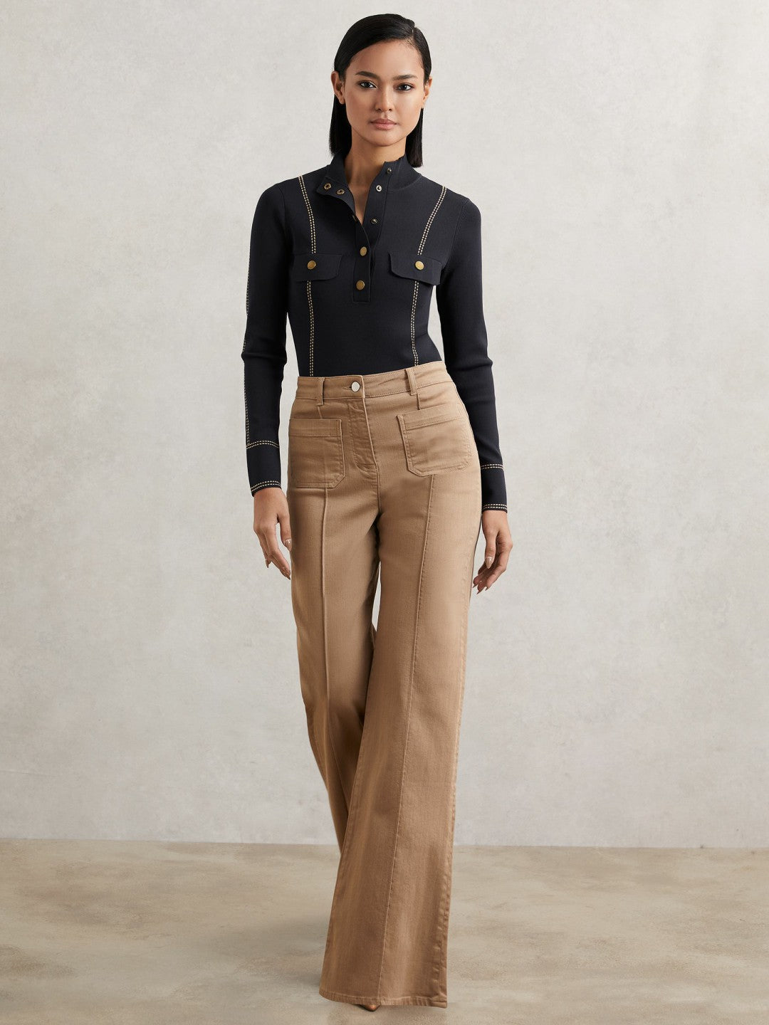 Contrast-Stitch Knit Top in Navy | Reiss Women New