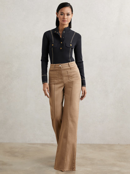 Contrast-Stitch Knit Top in Navy | Reiss Women New