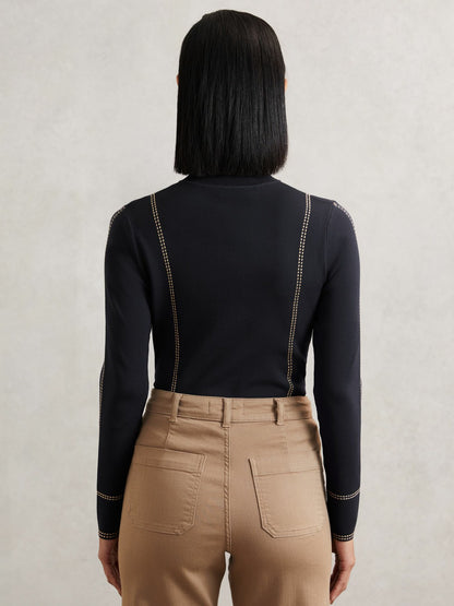 Contrast-Stitch Knit Top in Navy | Reiss Women New
