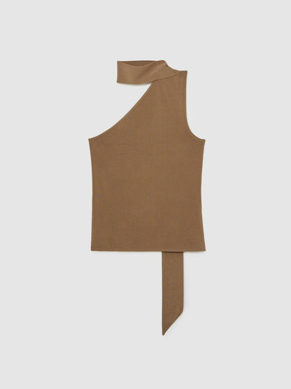 One Shoulder Scarf Top in Taupe Neutral | Reiss Women New