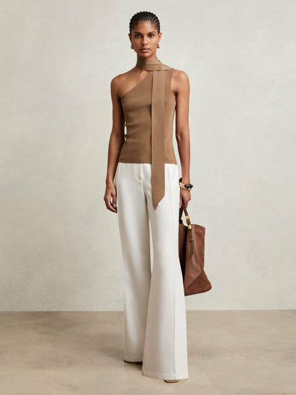 One Shoulder Scarf Top in Taupe Neutral | Reiss Women New
