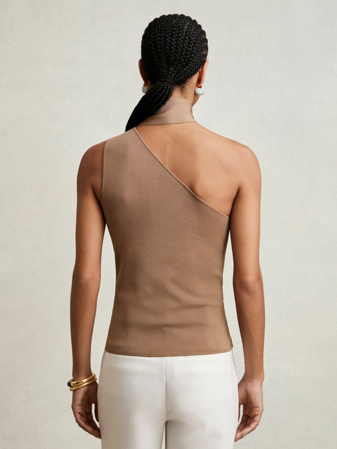 One Shoulder Scarf Top in Taupe Neutral | Reiss Women New