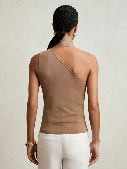 One Shoulder Scarf Top in Taupe Neutral | Reiss Women New
