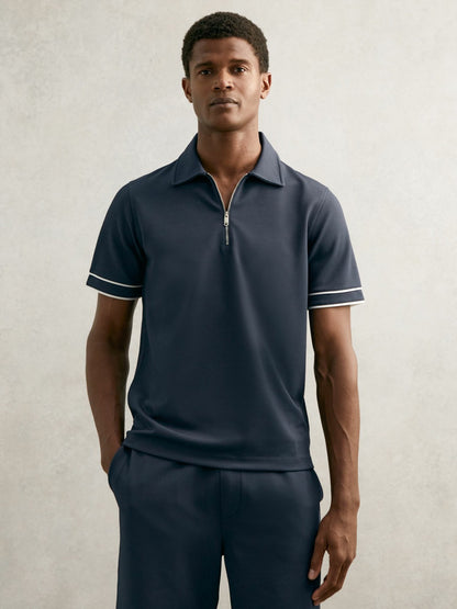 Textured Half-Zip Tipped Polo Shirt in Airforce Blue | Reiss Men New