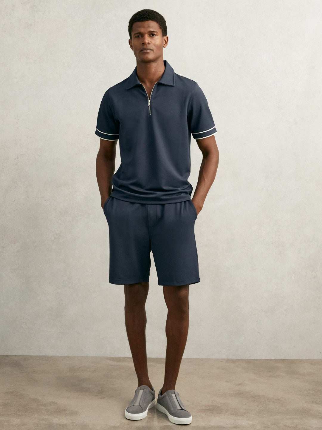 Textured Half-Zip Tipped Polo Shirt in Airforce Blue | Reiss Men New