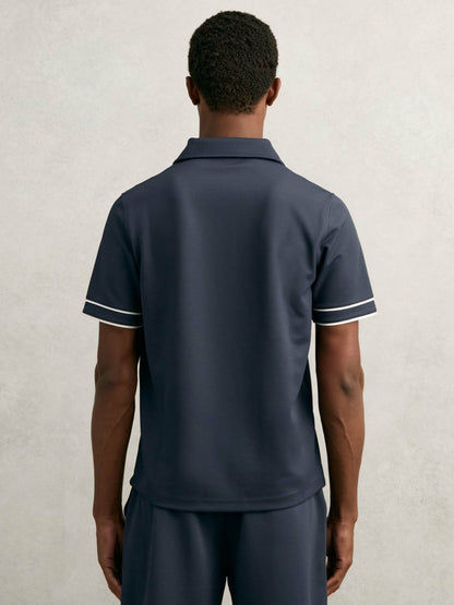 Textured Half-Zip Tipped Polo Shirt in Airforce Blue | Reiss Men New