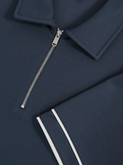 Textured Half-Zip Tipped Polo Shirt in Airforce Blue | Reiss Men New