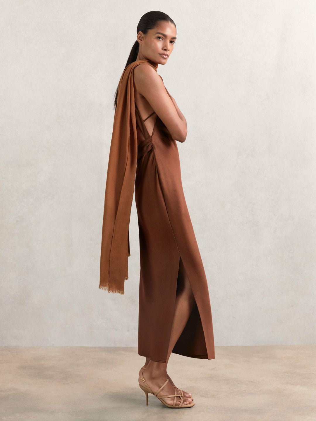 Wool-Cashmere Lightweight Scarf in Camel | Reiss Women Featured