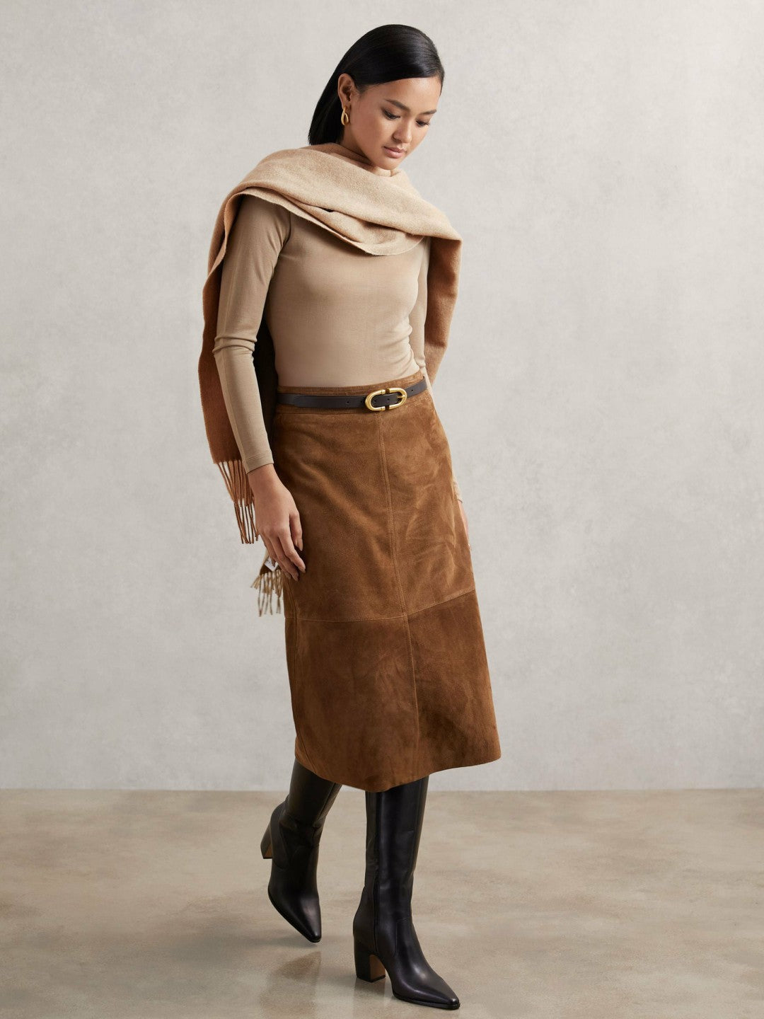 Wool-Cashmere Scarf in Taupe | Reiss Women Signature