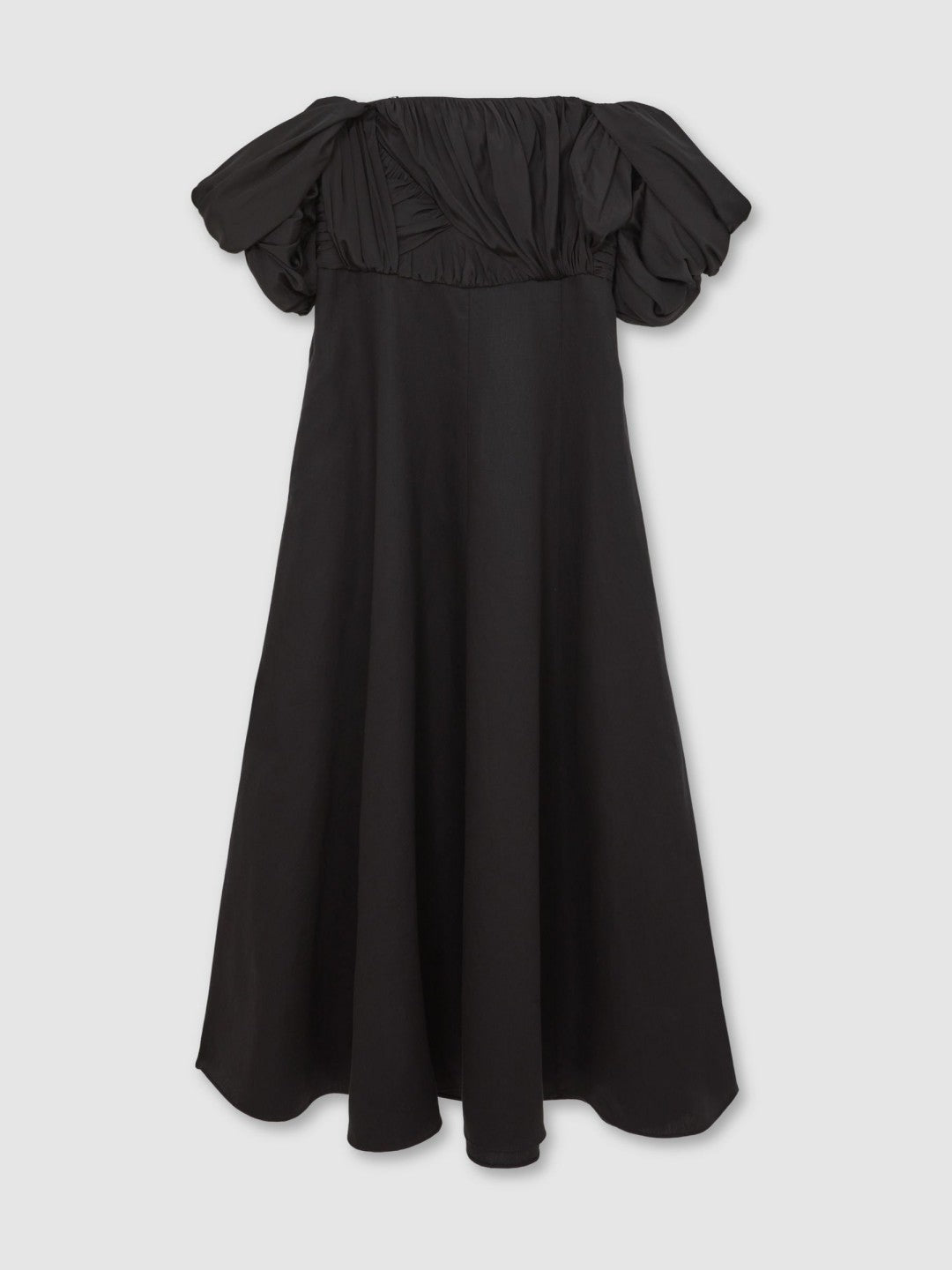 Bardot Sculpted Bodice Midi Dress With Linen in Black | Reiss Women Premium
