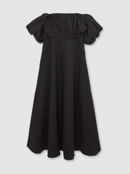 Bardot Sculpted Bodice Midi Dress With Linen in Black | Reiss Women Premium
