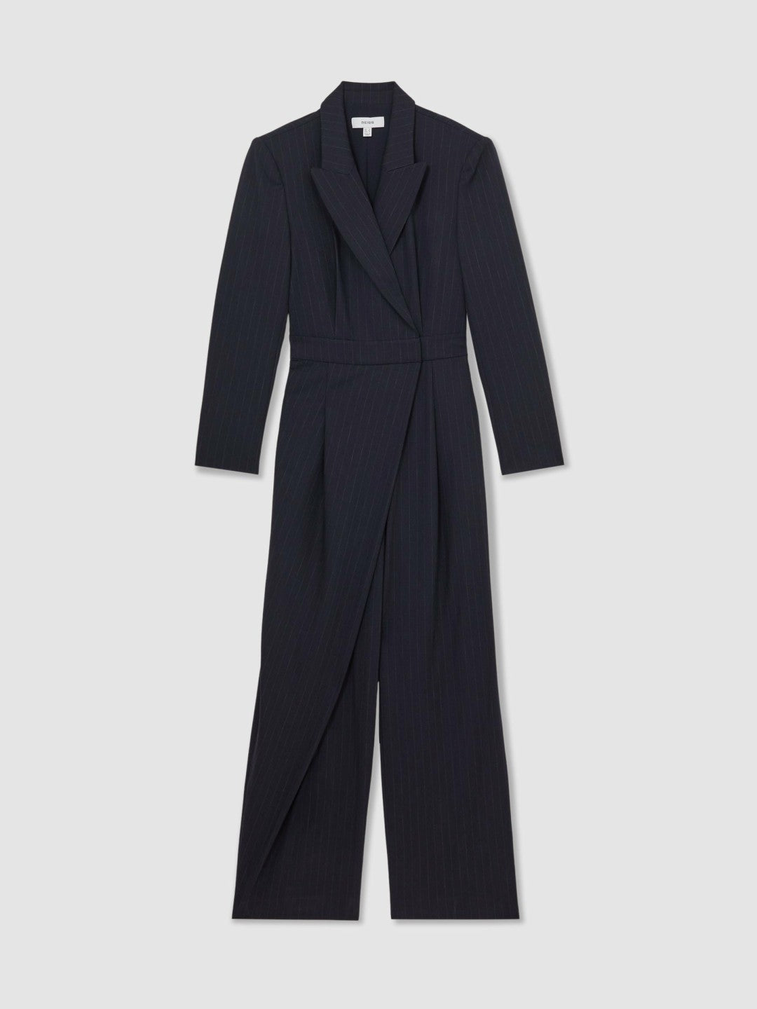 Pinstripe Tailored Wide-Leg Jumpsuit with Wool in Navy | Reiss Women Signature