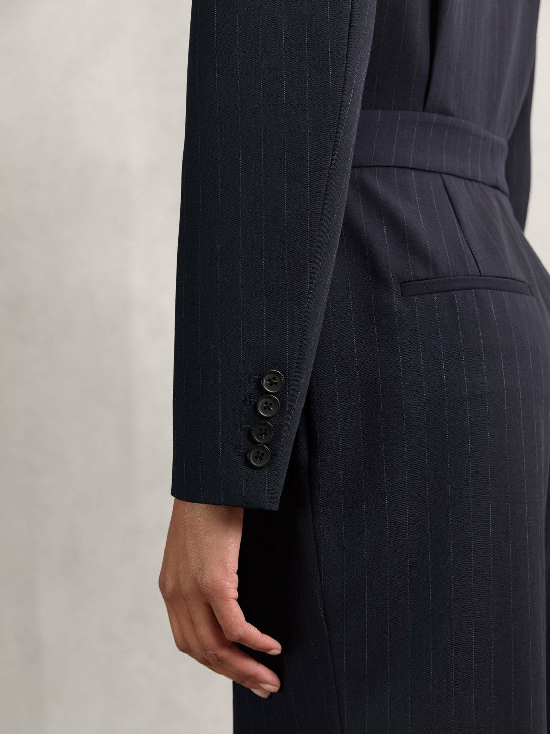 Pinstripe Tailored Wide-Leg Jumpsuit with Wool in Navy | Reiss Women Signature