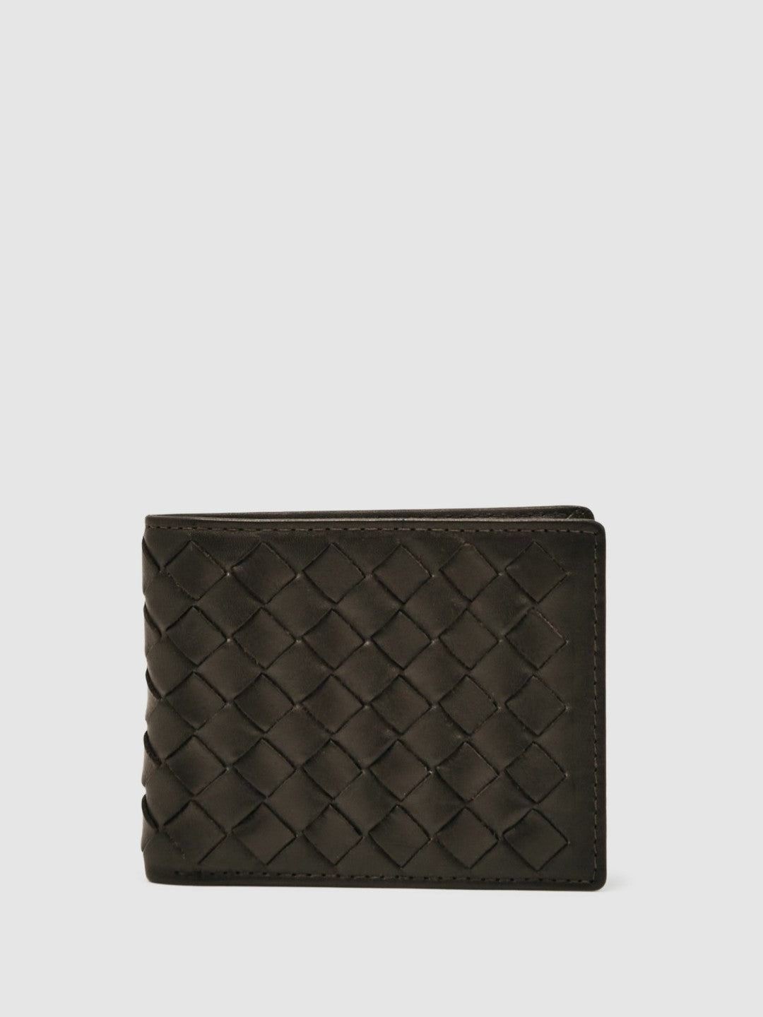 Leather Large Lattice-Effect Wallet in Dark Brown | Reiss Men New