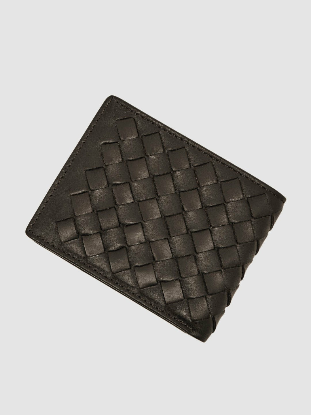 Leather Large Lattice-Effect Wallet in Dark Brown | Reiss Men New
