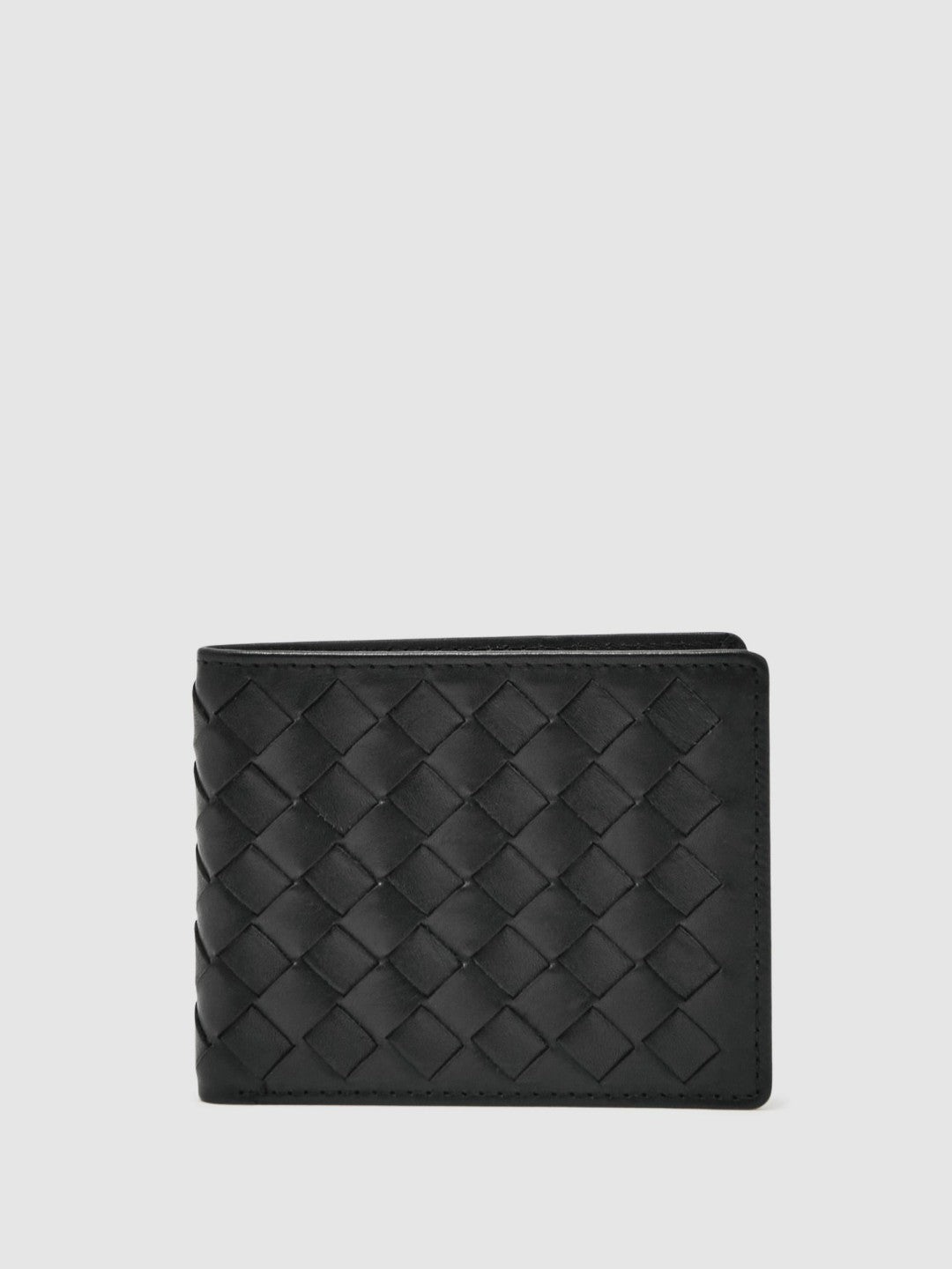 Leather Large Lattice-Effect Wallet in Black | Reiss Men Featured