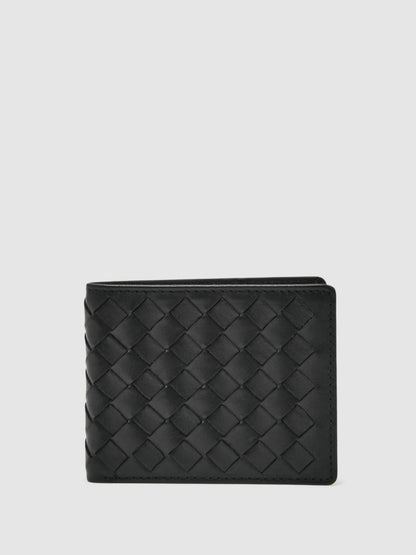 Leather Large Lattice-Effect Wallet in Black | Reiss Men Featured
