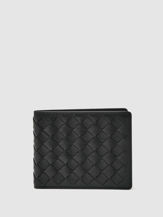Leather Large Lattice-Effect Wallet in Black | Reiss Men Featured