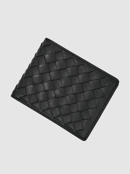 Leather Large Lattice-Effect Wallet in Black | Reiss Men Featured