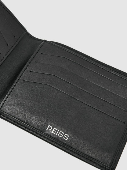 Leather Large Lattice-Effect Wallet in Black | Reiss Men Featured
