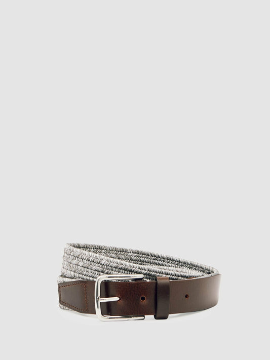 Webbing Belt With Leather Trim in Soft Grey | Reiss Men Recommended