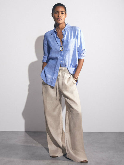 Petite Linen-Blend Wide-Leg Trousers in Neutral | Reiss Women Best Seller