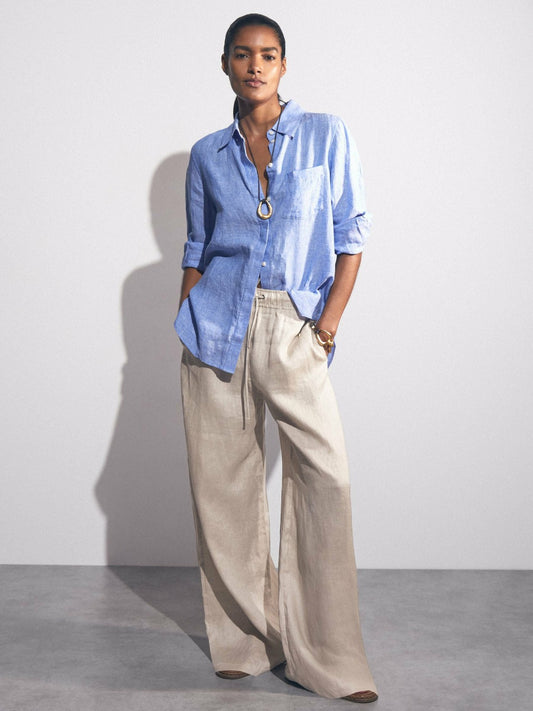 Petite Linen-Blend Wide-Leg Trousers in Neutral | Reiss Women Best Seller