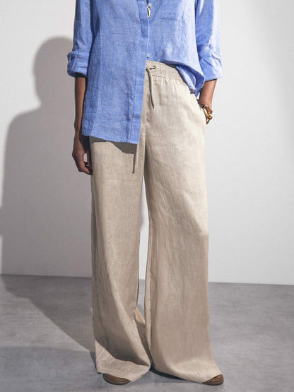 Petite Linen-Blend Wide-Leg Trousers in Neutral | Reiss Women Best Seller