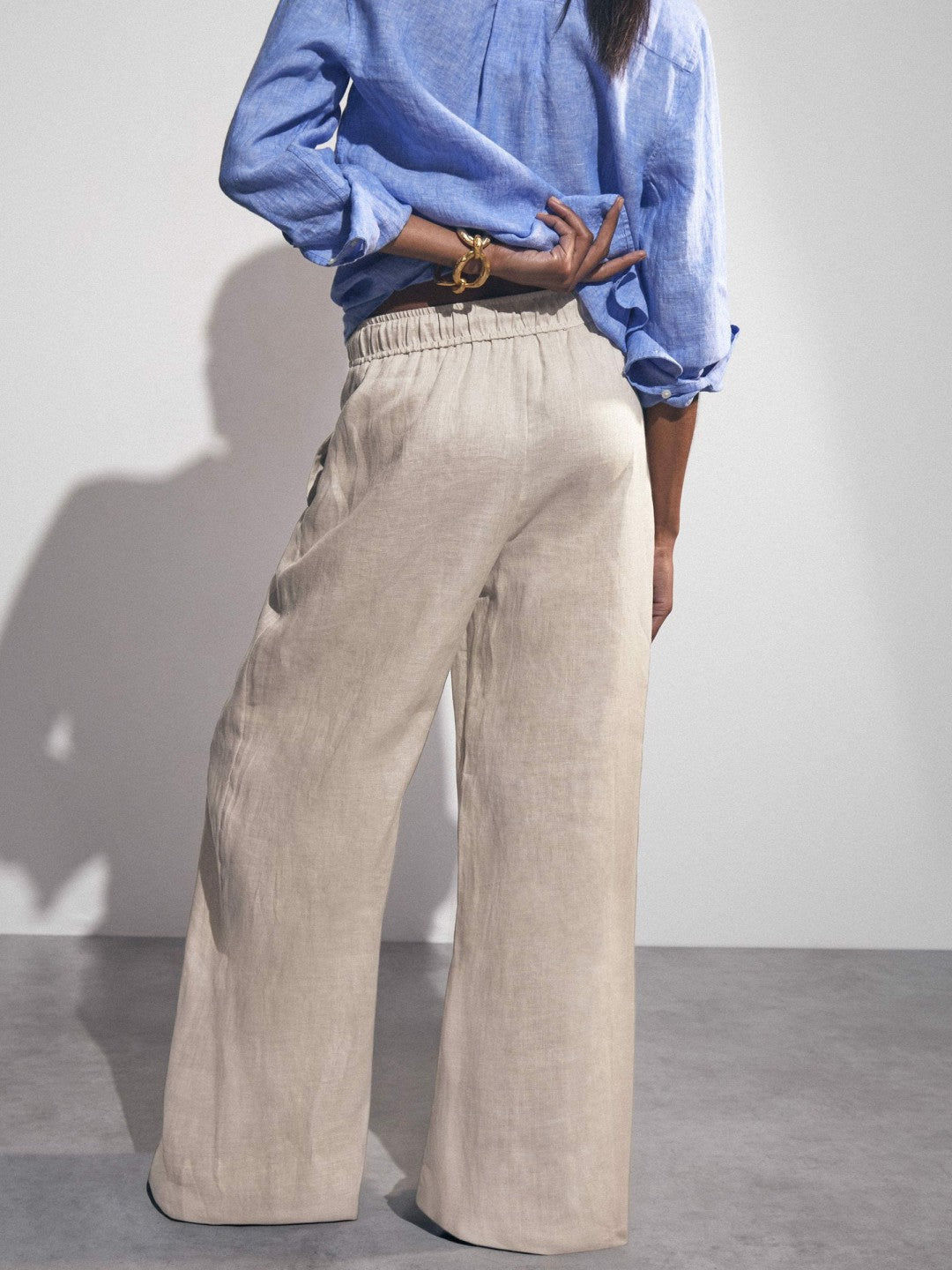 Petite Linen-Blend Wide-Leg Trousers in Neutral | Reiss Women Best Seller