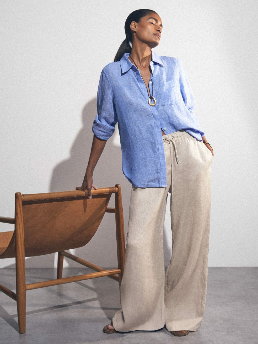 Linen-Blend Wide-Leg Trousers in Neutral | Reiss Women Popular