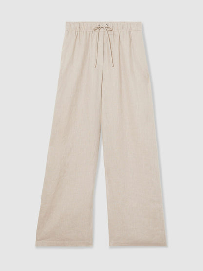 Linen-Blend Wide-Leg Trousers in Neutral | Reiss Women Popular
