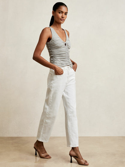 Stretch Lyocell Jersey Ruched Vest in Silver Grey | Reiss Women Exclusive