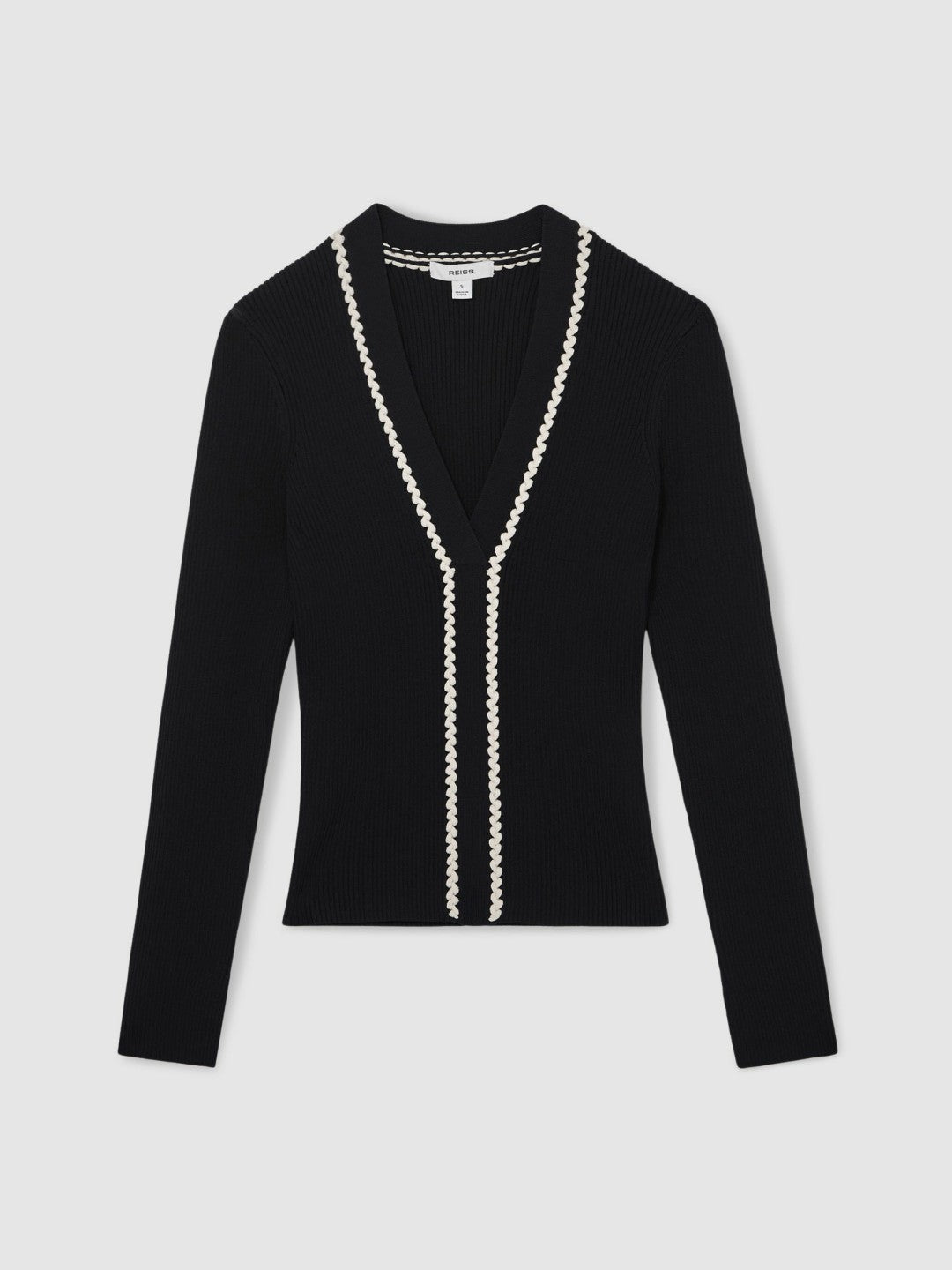 Craft-Stitch Rib-Knit Top in Navy/White | Reiss Women Premium