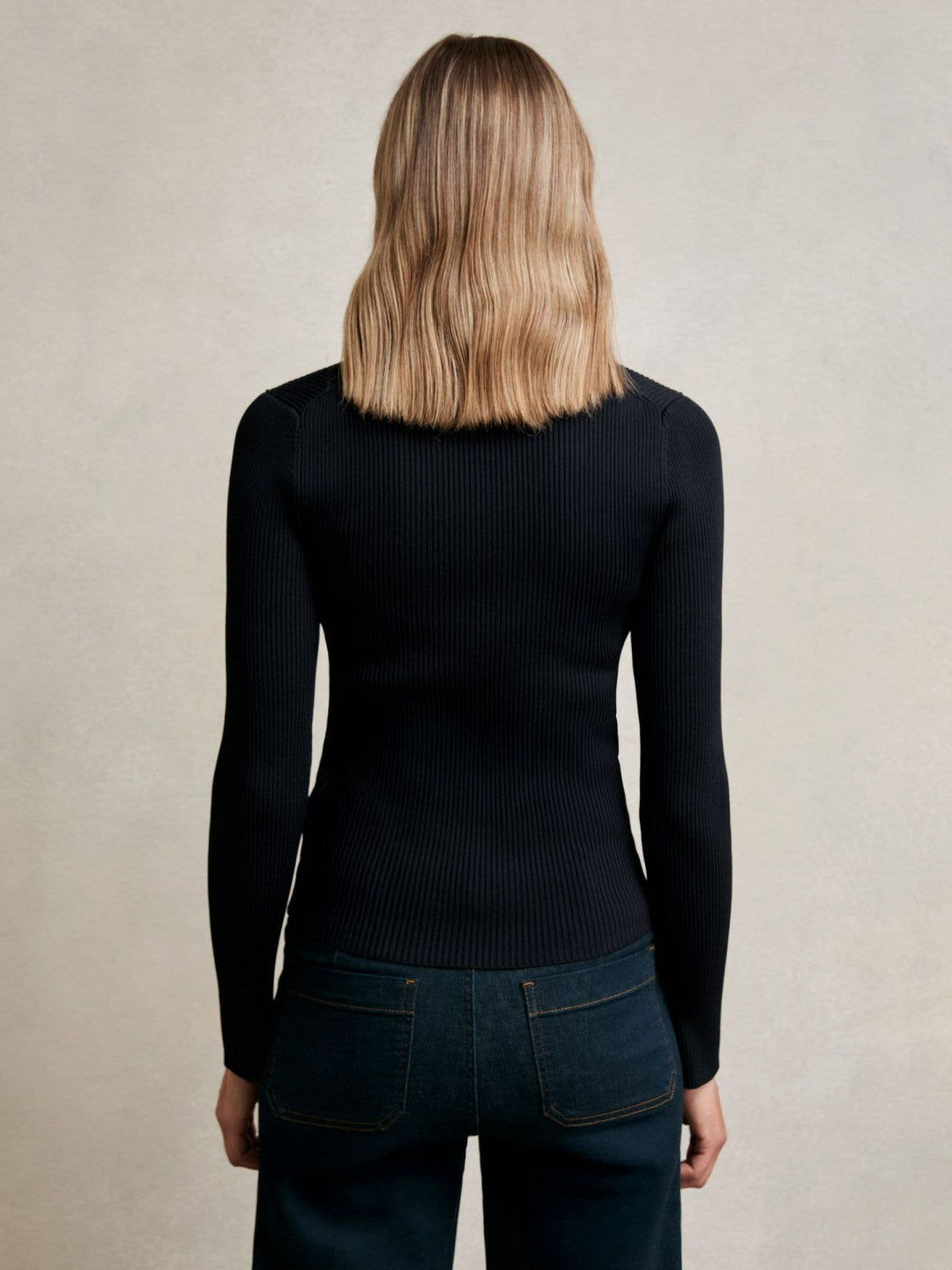 Craft-Stitch Rib-Knit Top in Navy/White | Reiss Women Premium