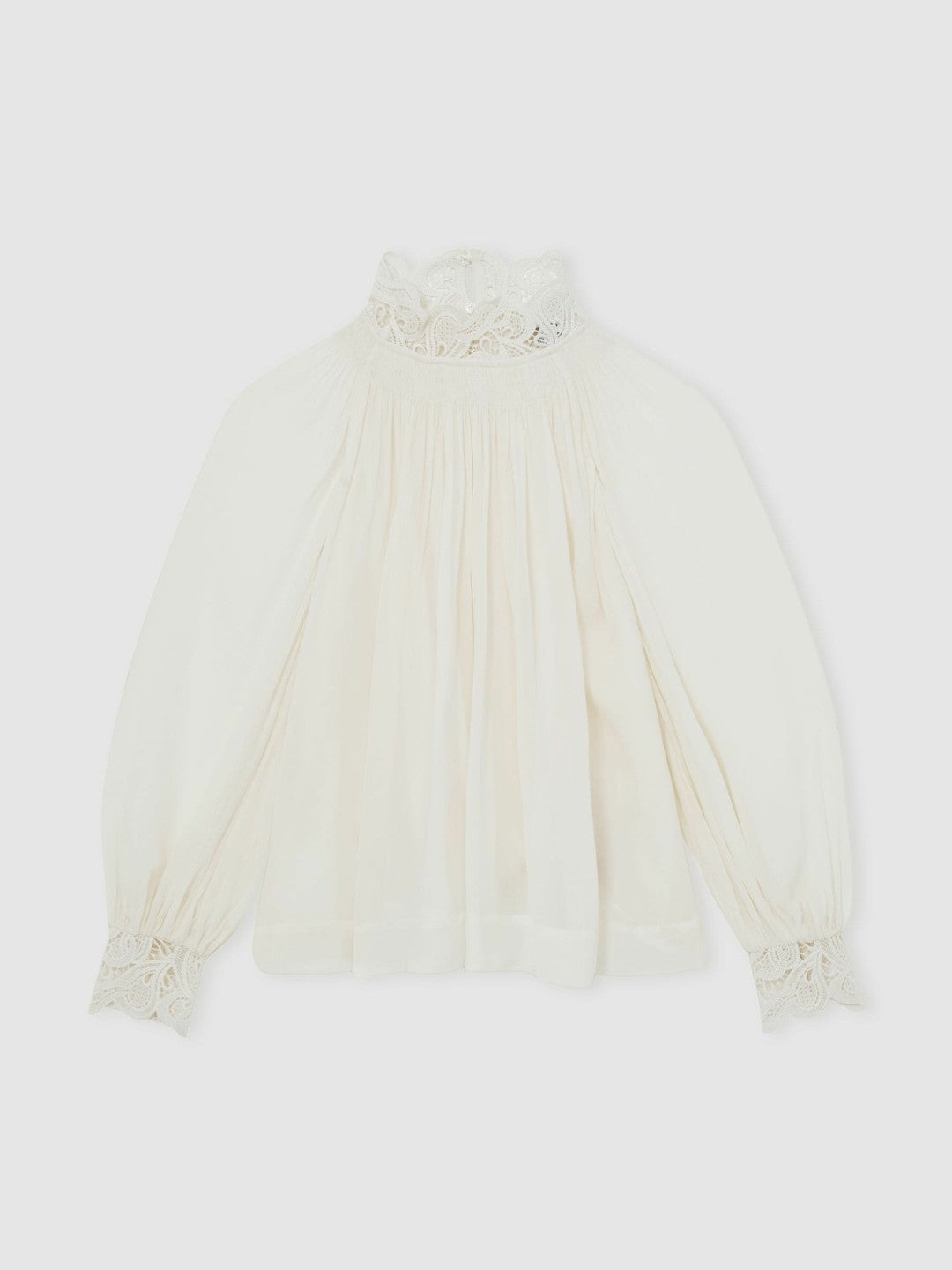 Lace-Trim Draped Chiffon Top in Cream | Reiss Women Exclusive