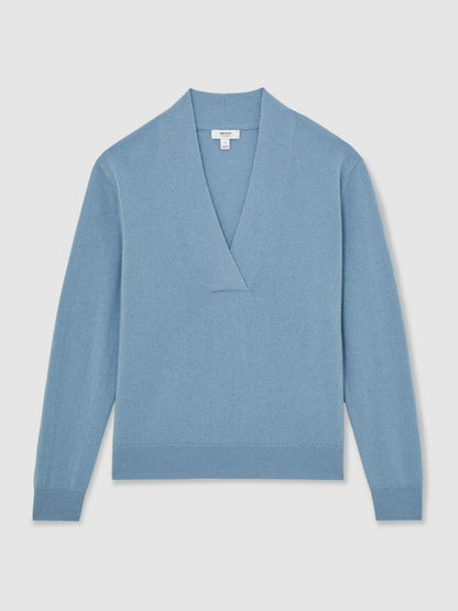 Cashmere V-Neck Jumper in Blue | Reiss Women Signature