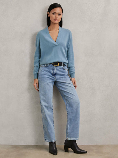Cashmere V-Neck Jumper in Blue | Reiss Women Signature