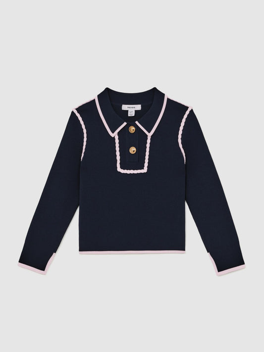 13-14 yrs Piped Knitted Collar Top in Navy | Reiss Children & Baby Best Seller