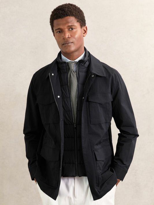 Removable-Gilet Safari Jacket in Navy | Reiss Men Recommended