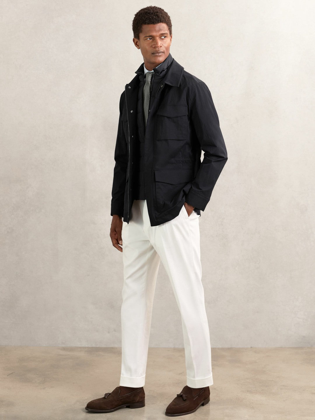 Removable-Gilet Safari Jacket in Navy | Reiss Men Recommended