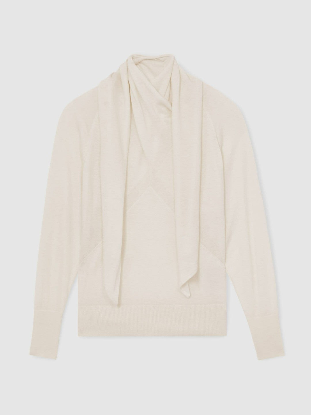 Wool Scarf-Tie Draped Jumper in Cream | Reiss Women Recommended