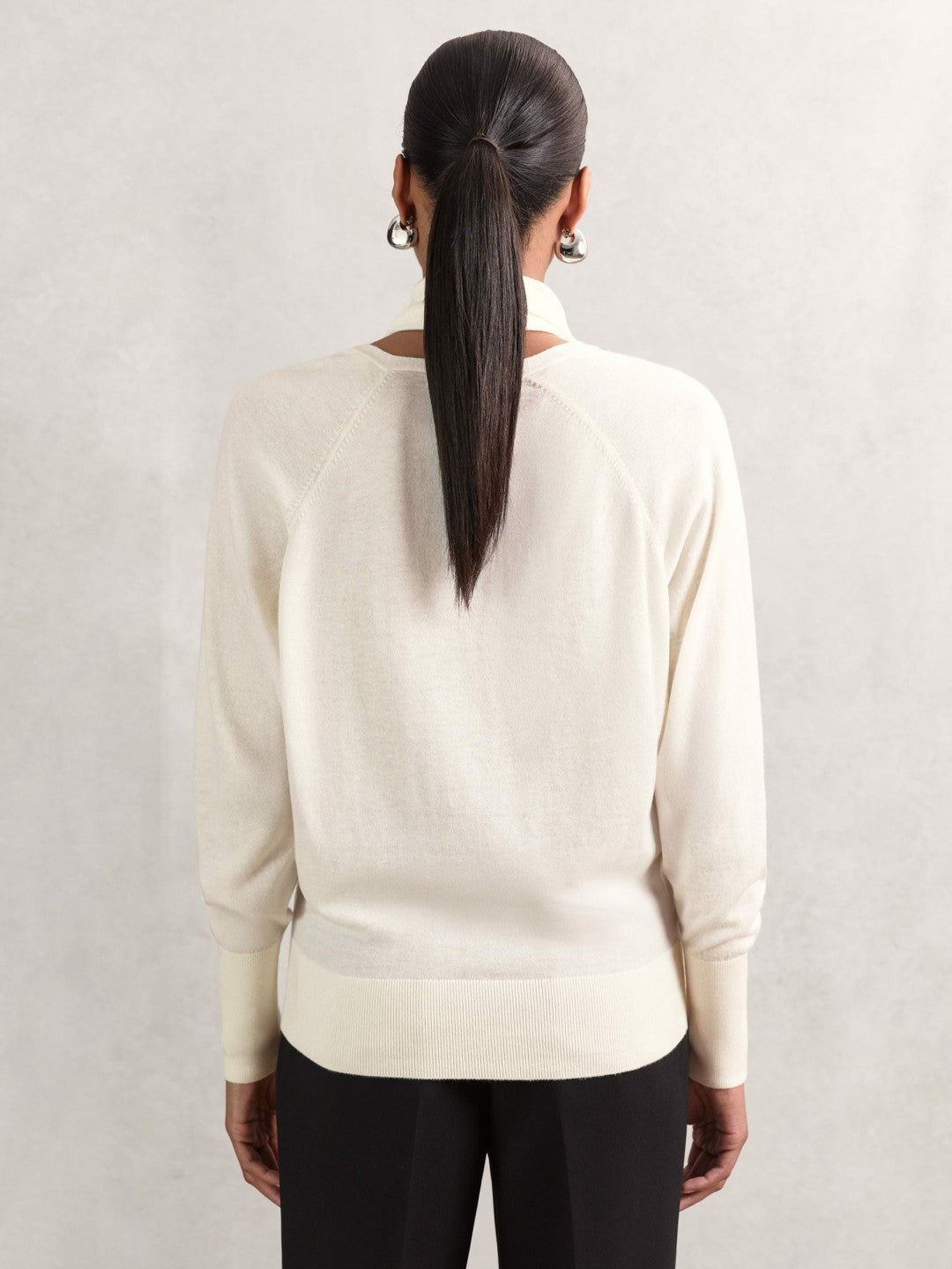 Wool Scarf-Tie Draped Jumper in Cream | Reiss Women Recommended