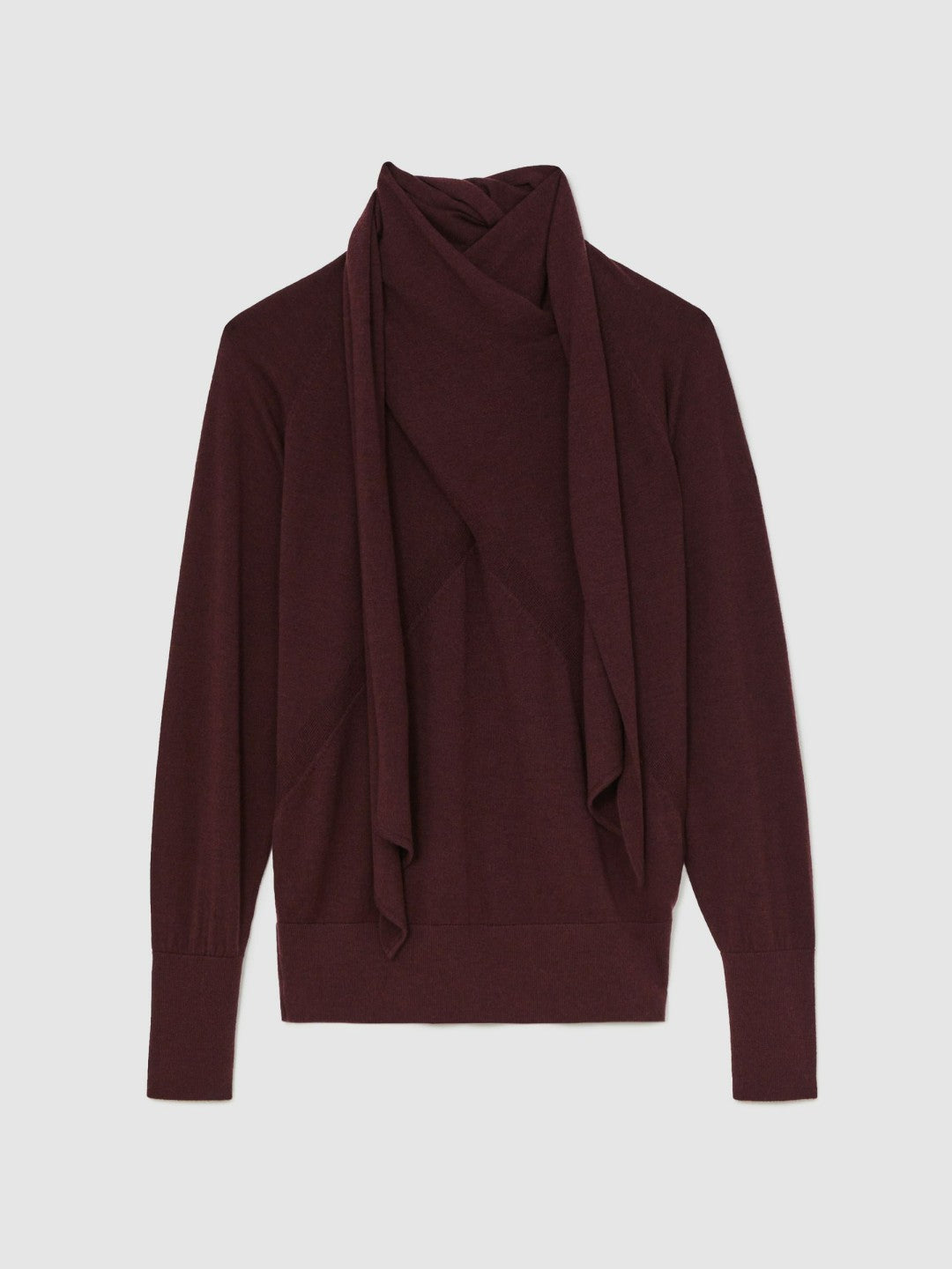 Wool Scarf-Tie Draped Jumper in Burgundy | Reiss Women Exclusive