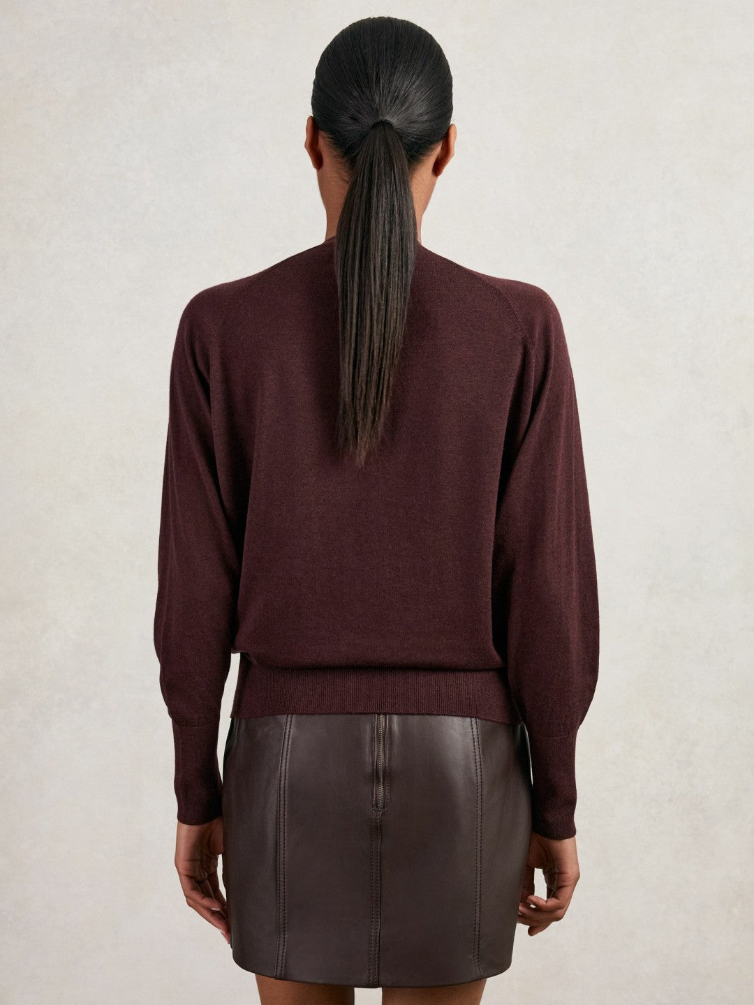 Wool Scarf-Tie Draped Jumper in Burgundy | Reiss Women Exclusive