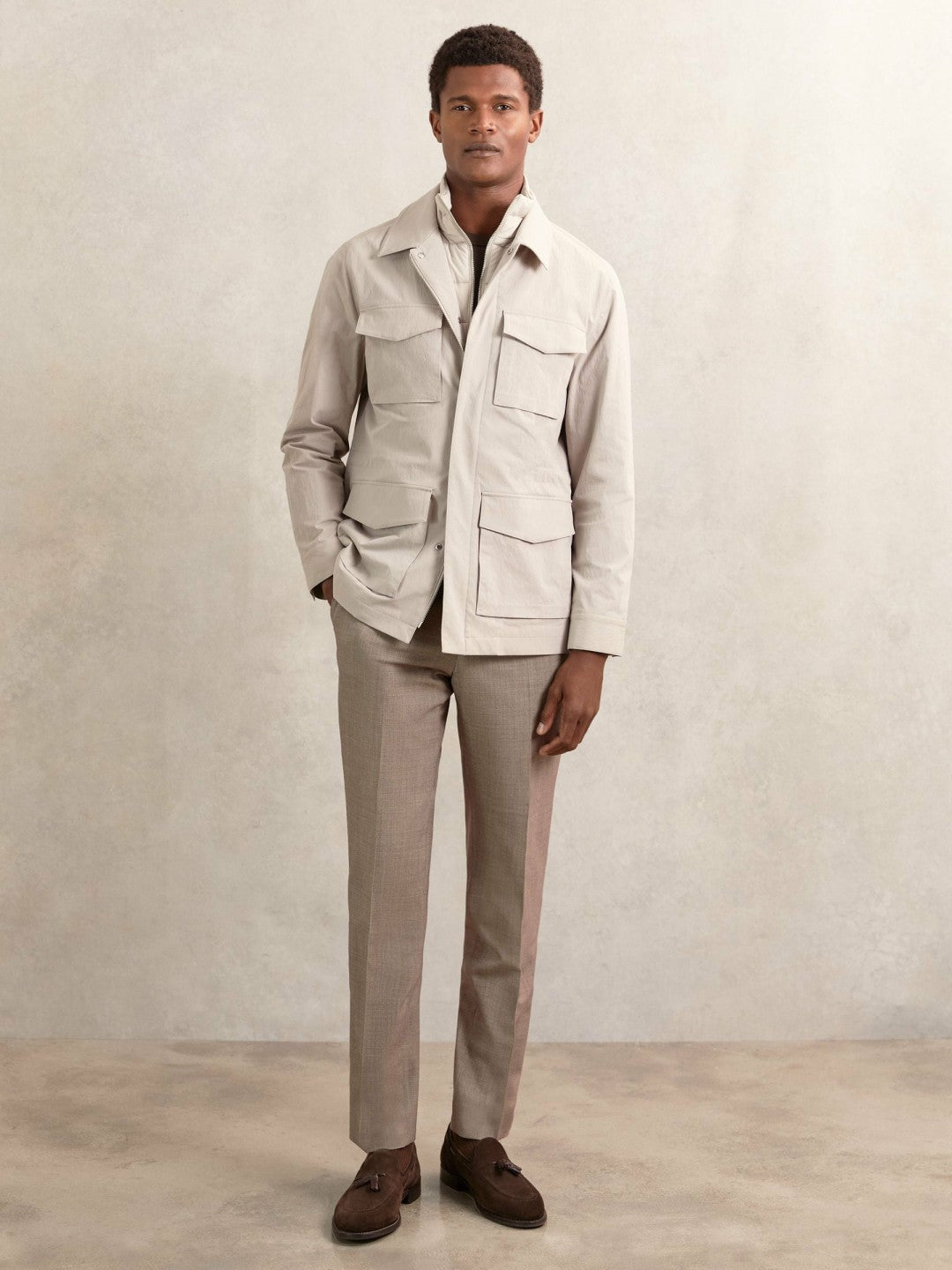 Removable-Gilet Safari Jacket in Stone | Reiss Men Best Seller