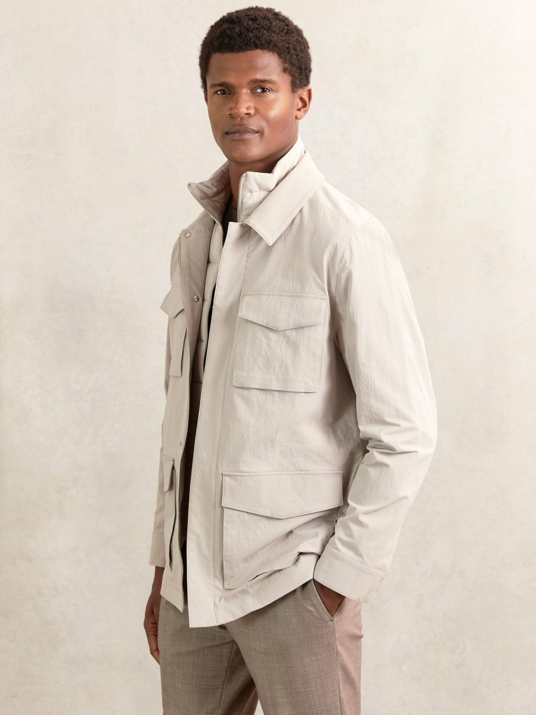 Removable-Gilet Safari Jacket in Stone | Reiss Men Best Seller