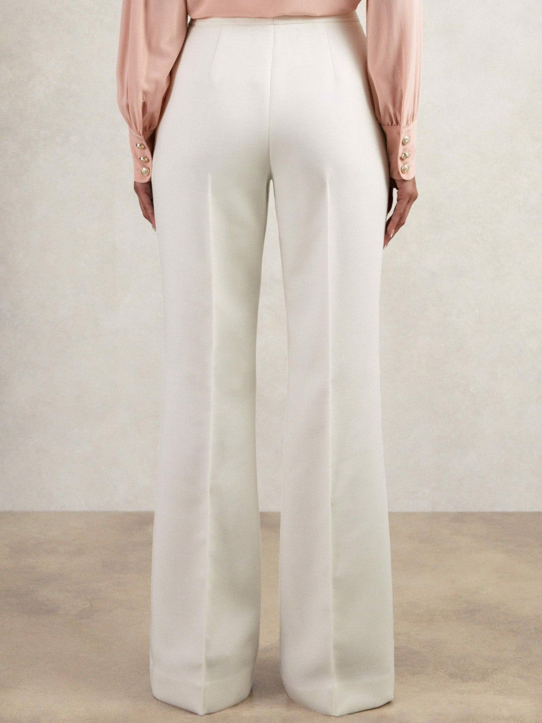 Twill Button-Tab Flared Trousers With Wool in White | Reiss Women Signature