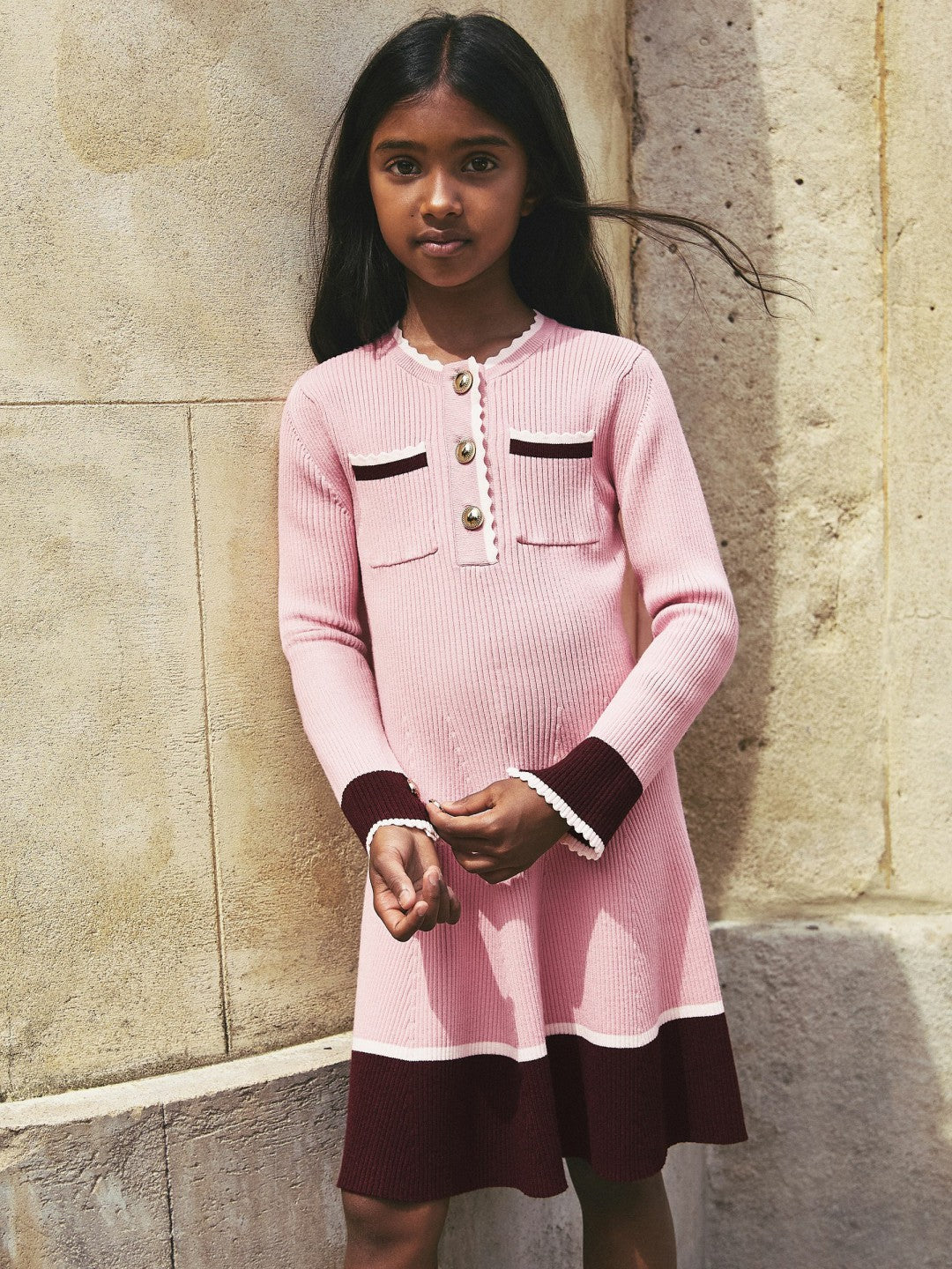 3-9 yrs Scallop-Trim Rib-Knit Dress in Pink | Reiss Children & Baby New