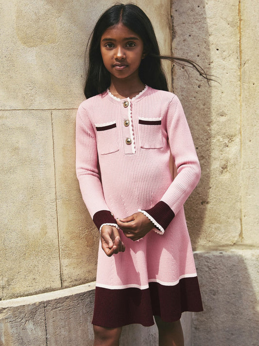 3-9 yrs Scallop-Trim Rib-Knit Dress in Pink | Reiss Children & Baby New