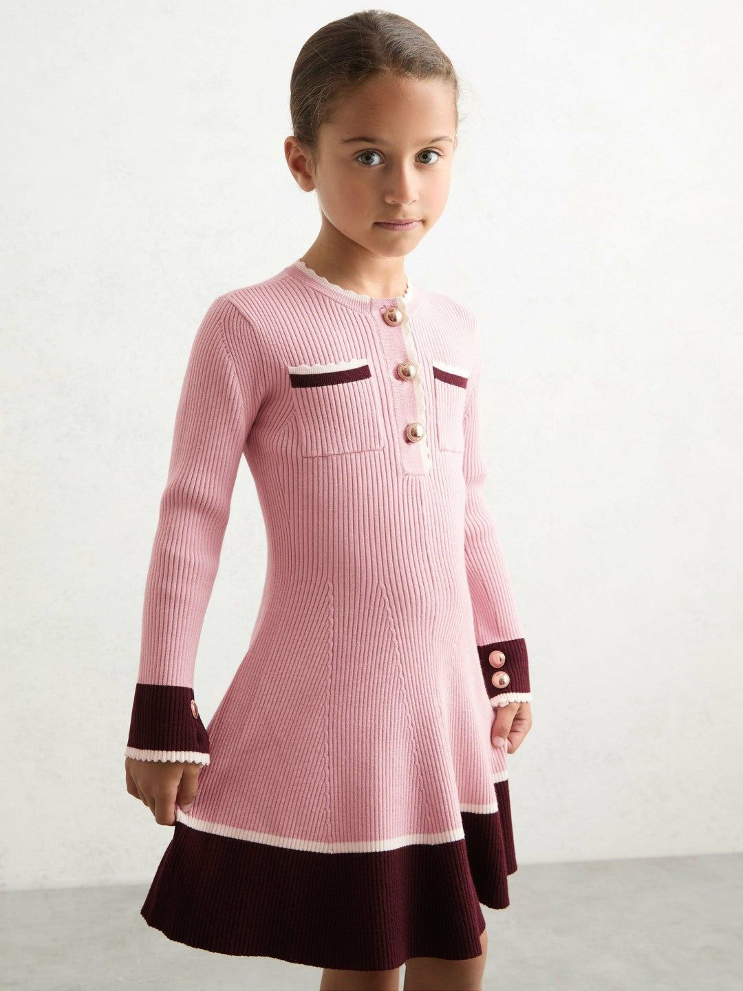 3-9 yrs Scallop-Trim Rib-Knit Dress in Pink | Reiss Children & Baby New